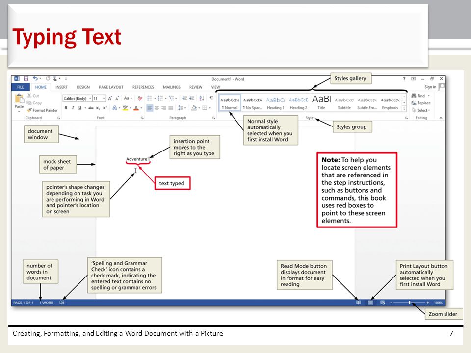 Typing Text Creating, Formatting, and Editing a Word Document with a Picture