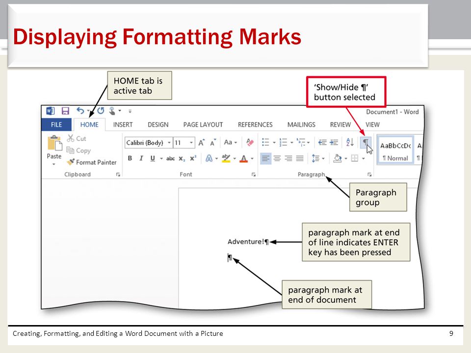 Displaying Formatting Marks