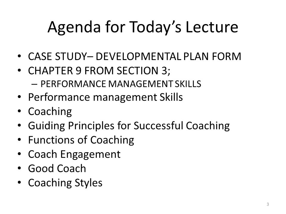 Agenda for Today’s Lecture