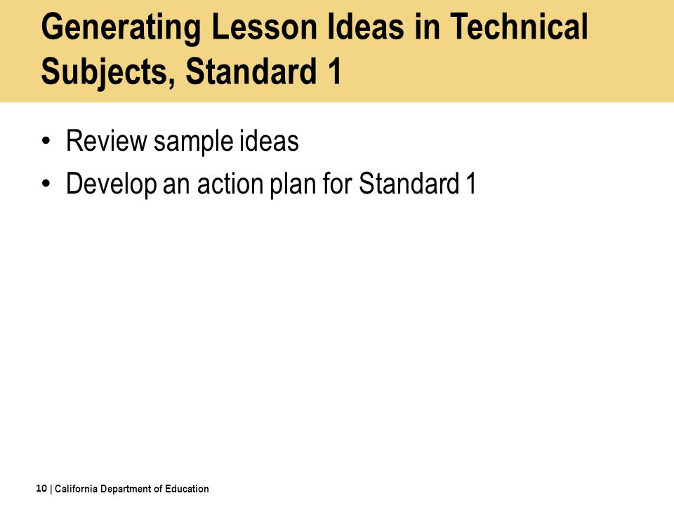 Generating Lesson Ideas in Technical Subjects, Standard 1