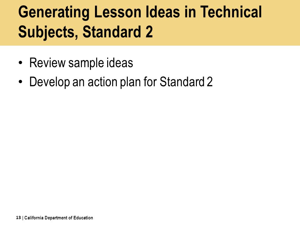 Generating Lesson Ideas in Technical Subjects, Standard 2
