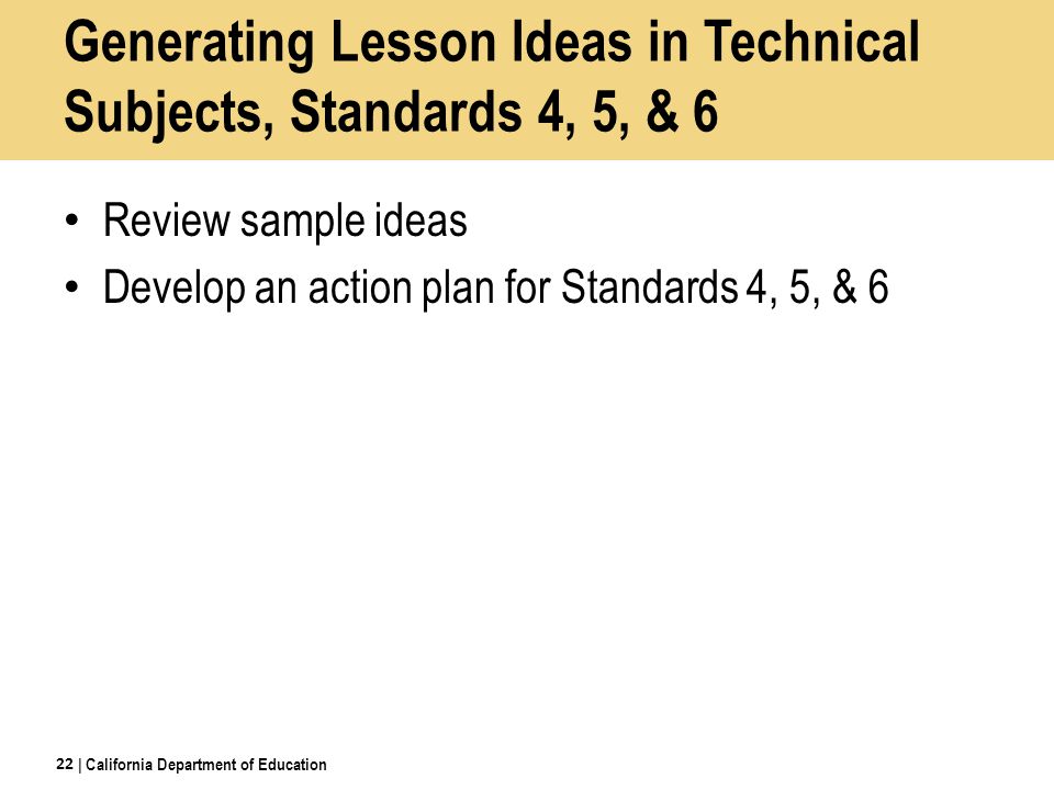 Generating Lesson Ideas in Technical Subjects, Standards 4, 5, & 6