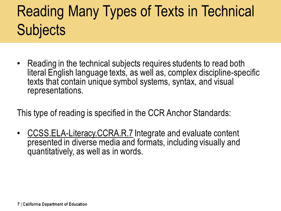 Reading Many Types of Texts in Technical Subjects
