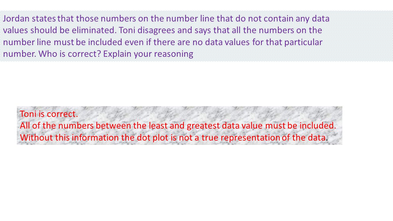 Jordan states that those numbers on the number line that do not contain any data