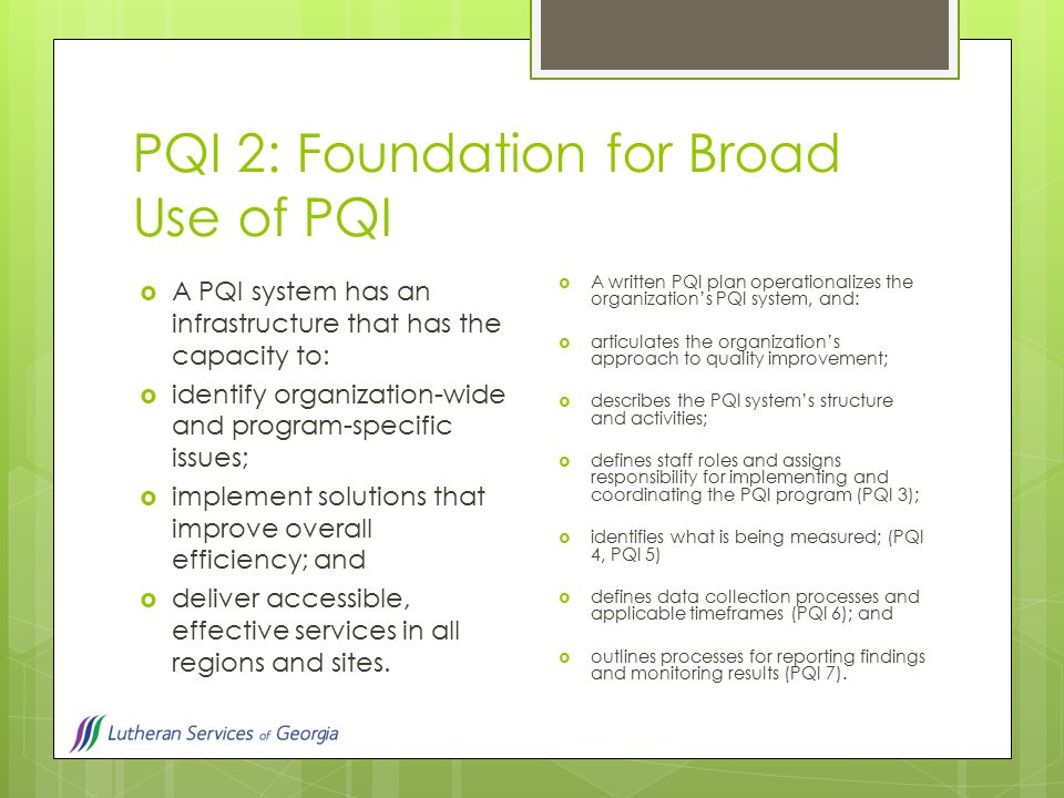 PQI 2: Foundation for Broad Use of PQI