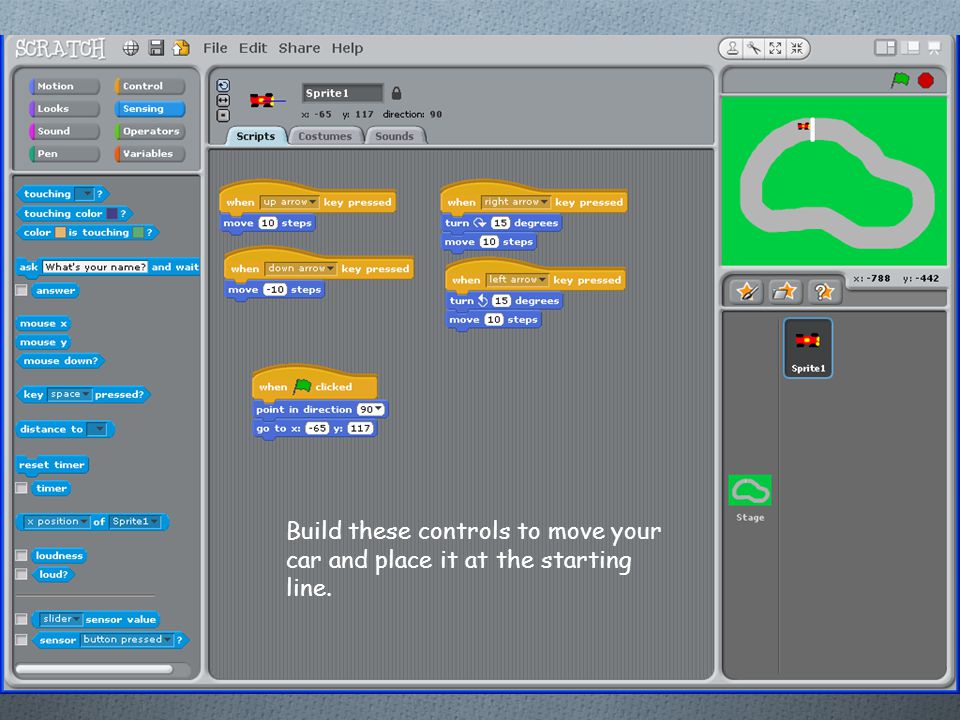 Build these controls to move your car and place it at the starting line.