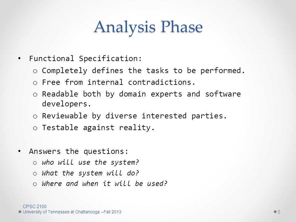 Analysis Phase Functional Specification: