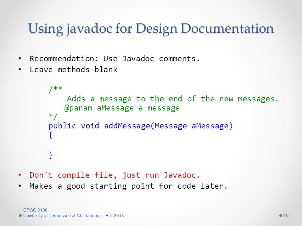 Using javadoc for Design Documentation