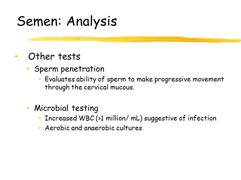 Semen: Analysis Other tests Sperm penetration Microbial testing