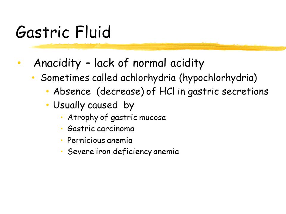 Gastric Fluid Anacidity – lack of normal acidity