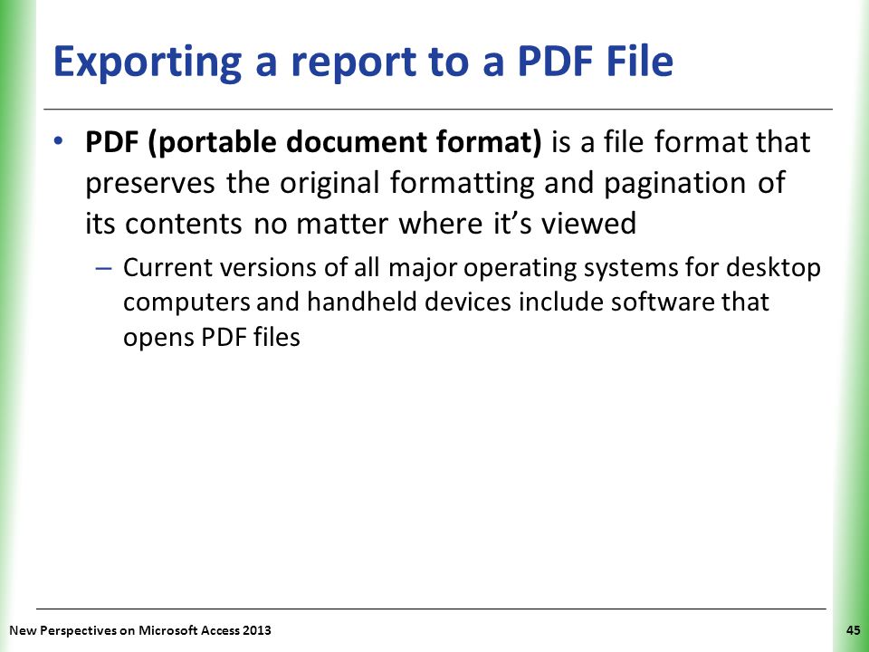 Exporting a report to a PDF File