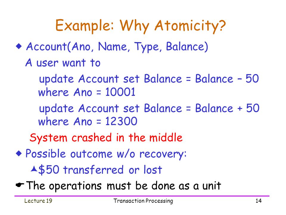 Example: Why Atomicity