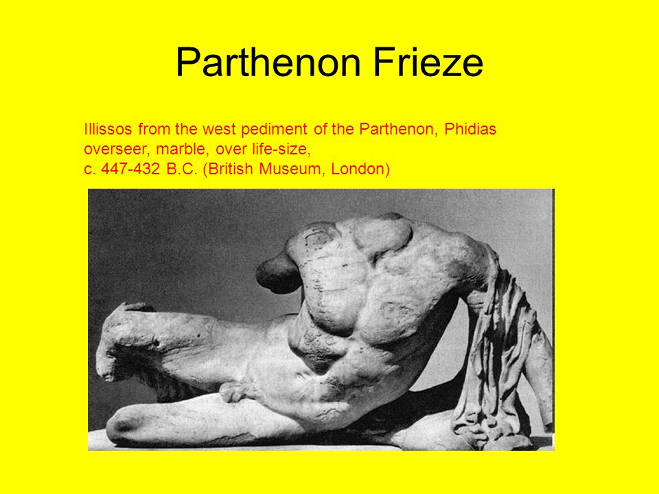 Parthenon Frieze Illissos from the west pediment of the Parthenon, Phidias overseer, marble, over life-size, c.