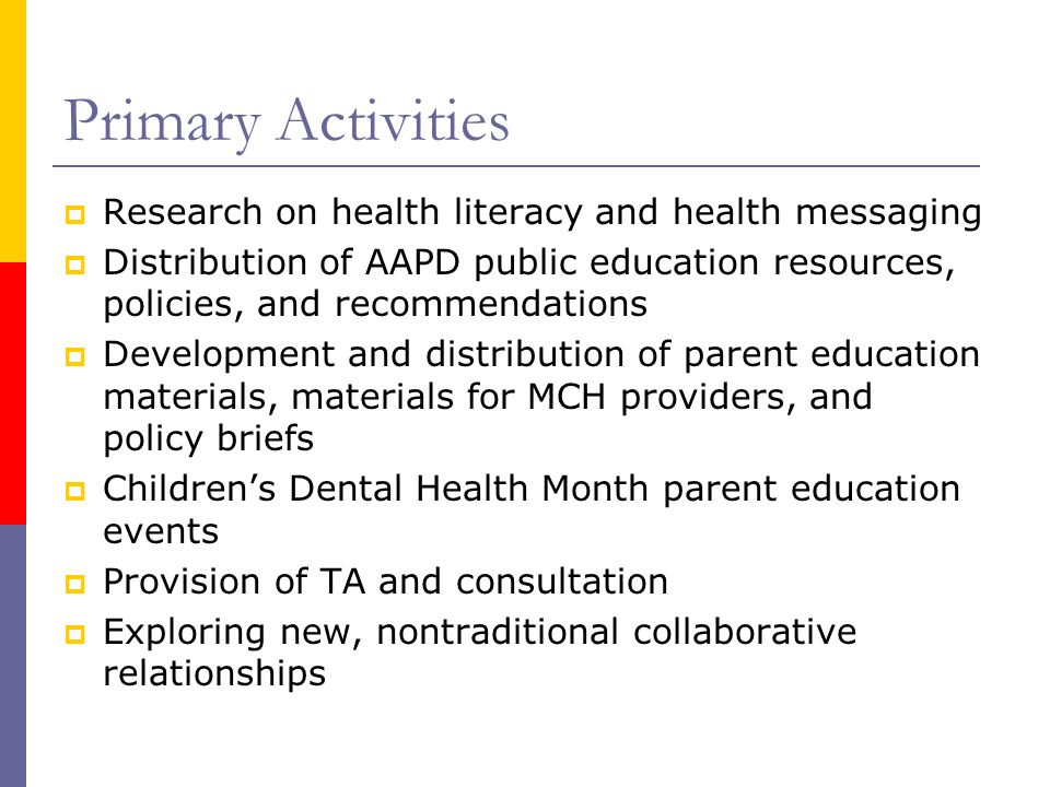 Primary Activities Research on health literacy and health messaging