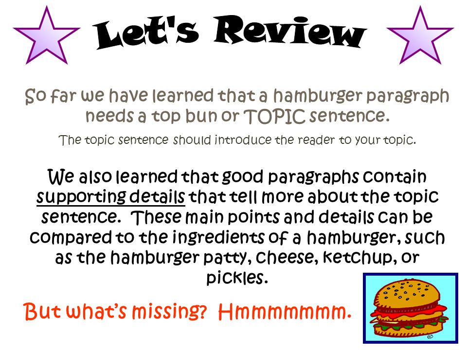 The topic sentence should introduce the reader to your topic.