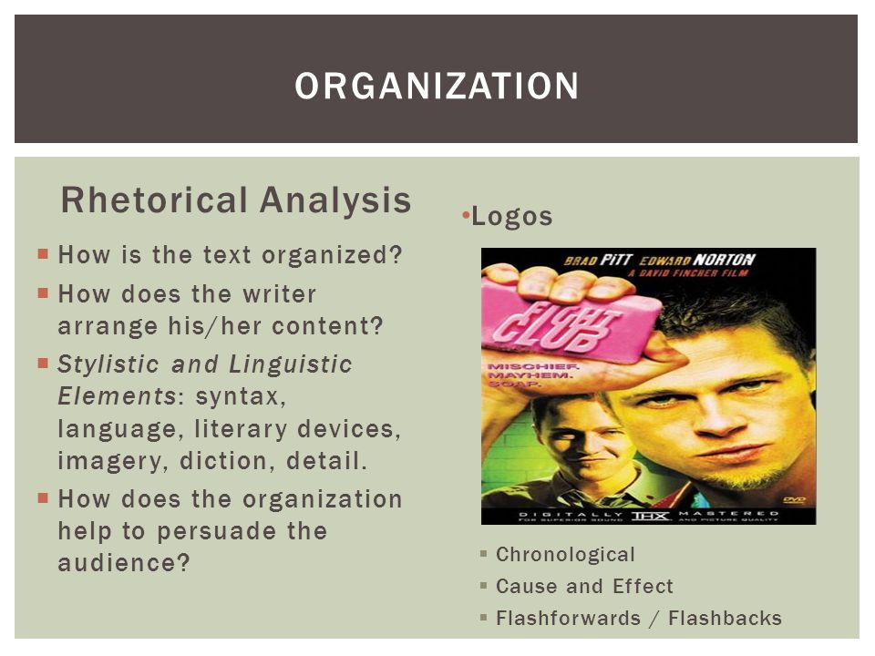 organization Rhetorical Analysis Logos How is the text organized