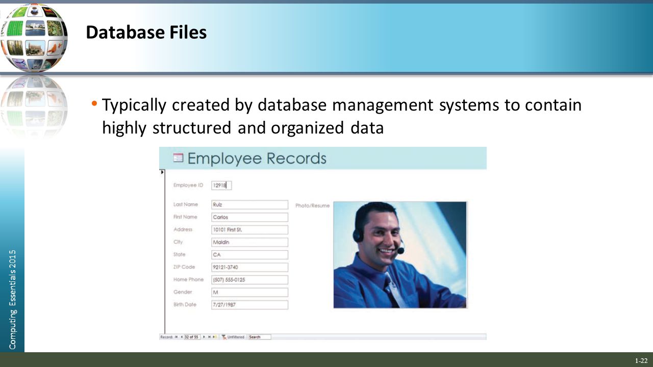 Database Files Typically created by database management systems to contain highly structured and organized data.