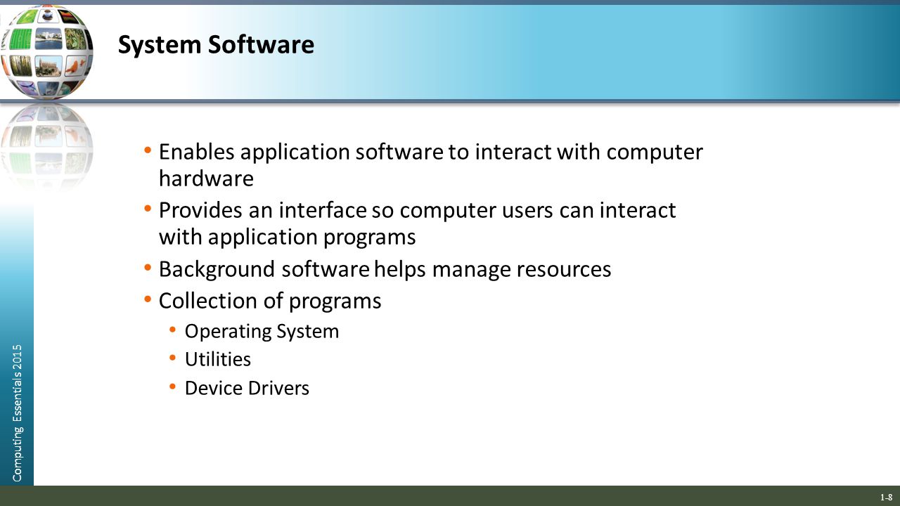 System Software Enables application software to interact with computer hardware.