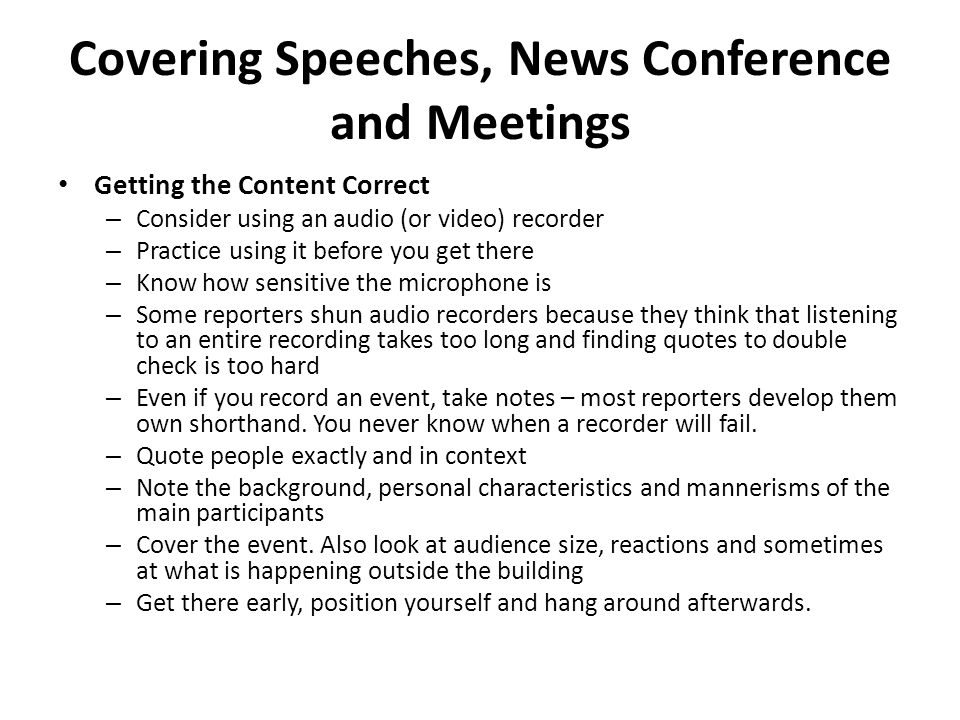 Chapter 15 – Speeches, News Conferences and Meetings - ppt video online  download