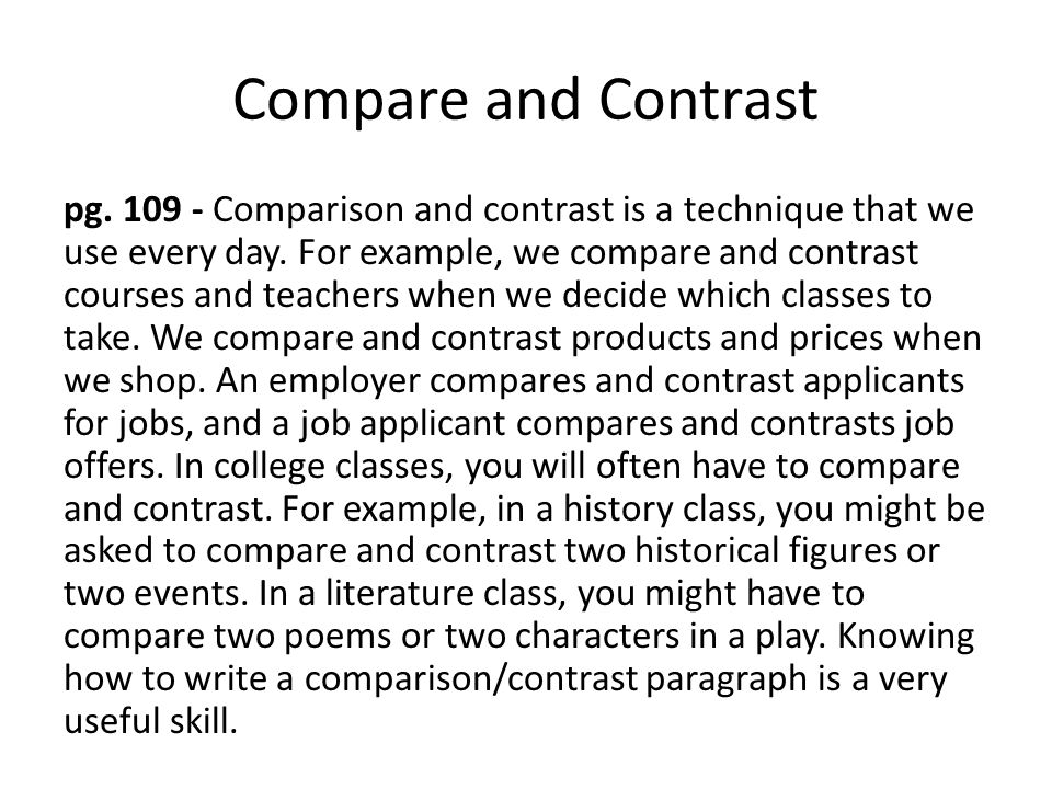 comparison and contrast paragraph topics