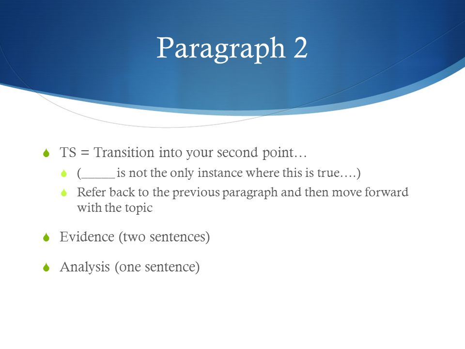 Paragraph 2 TS = Transition into your second point…