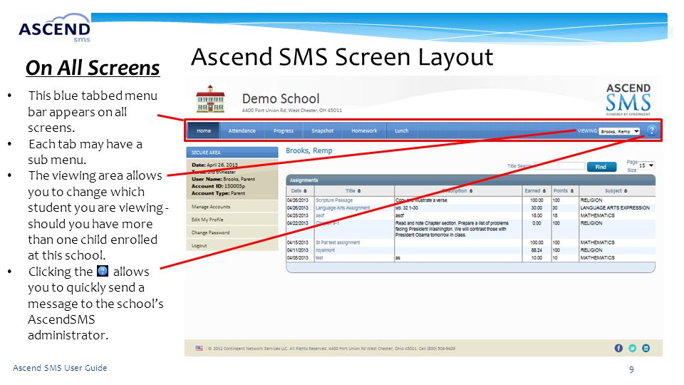 Ascend SMS Screen Layout