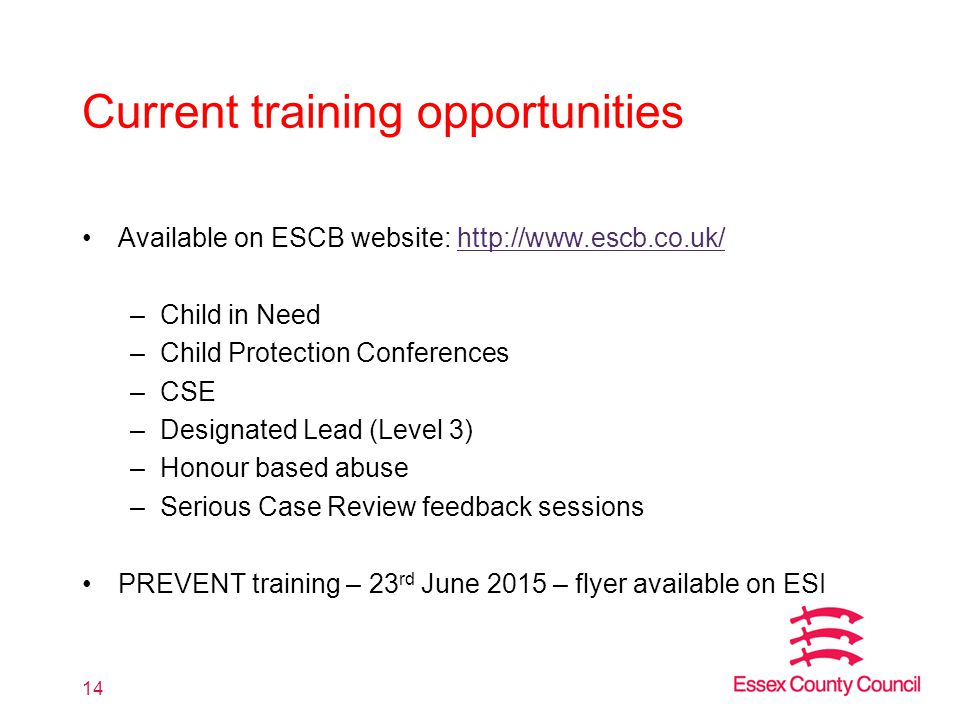 Current training opportunities