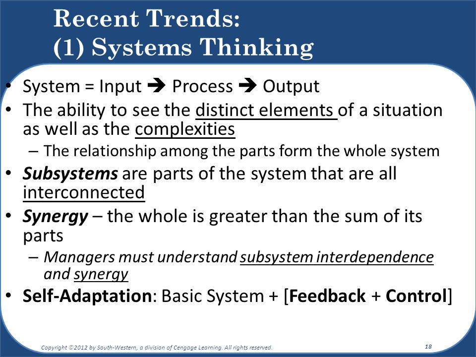 Recent Trends: (1) Systems Thinking