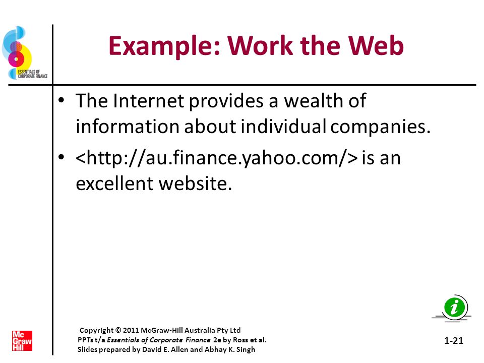 Example: Work the Web The Internet provides a wealth of information about individual companies.