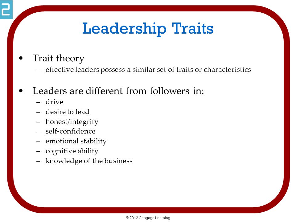 Leadership Traits Trait theory