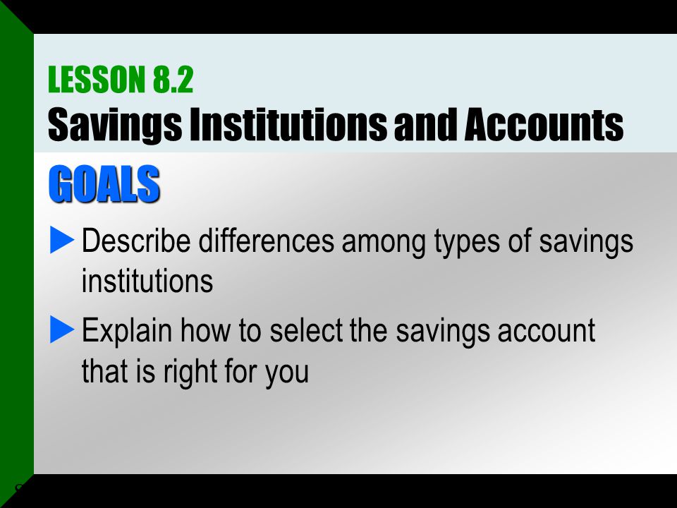 LESSON 8.2 Savings Institutions and Accounts