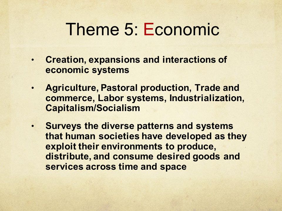 Theme 5: Economic (cont)