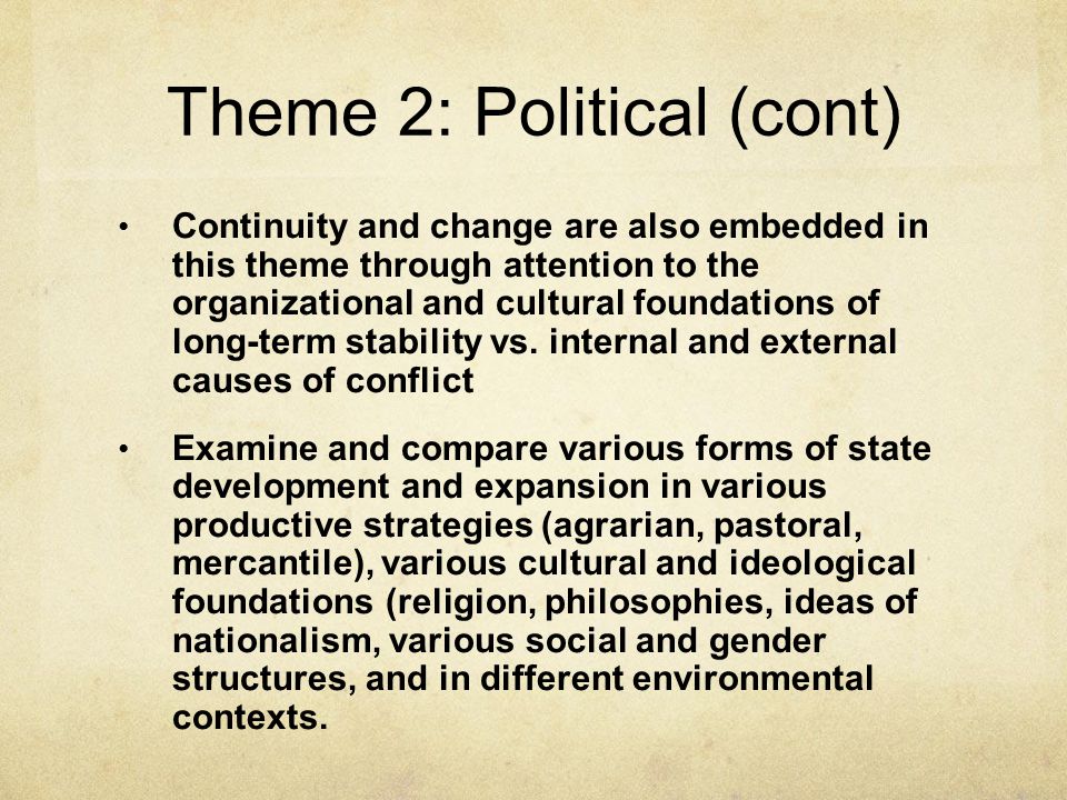 Theme 2: Political (cont)