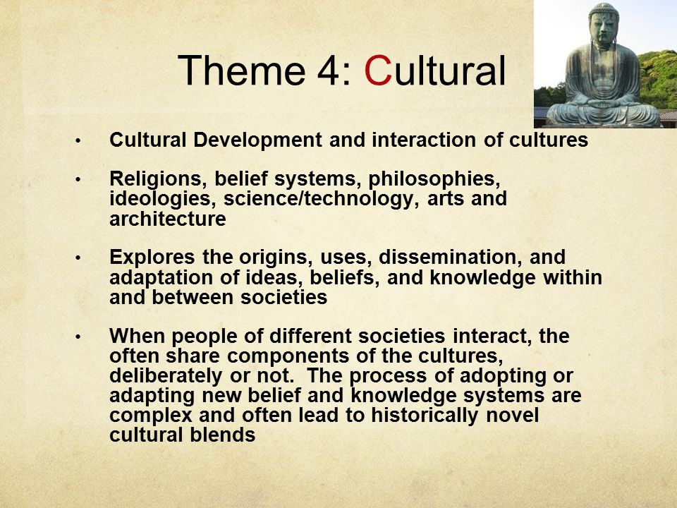 Theme 4: Cultural (cont)