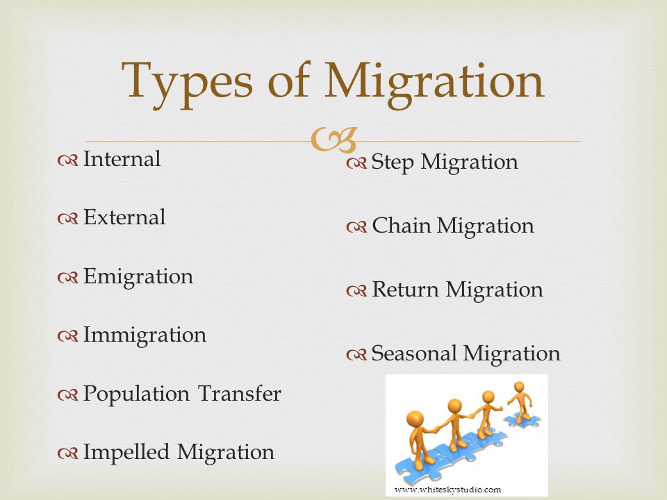 Types of Migration Internal External Emigration Immigration