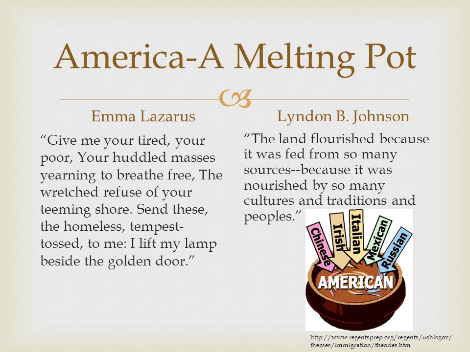 America-A Melting Pot Emma Lazarus Lyndon B. Johnson