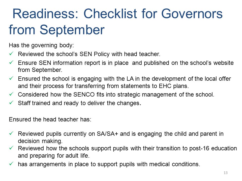 Readiness: Checklist for Governors from September