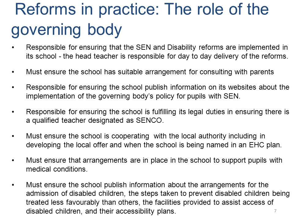 Reforms in practice: The role of the governing body