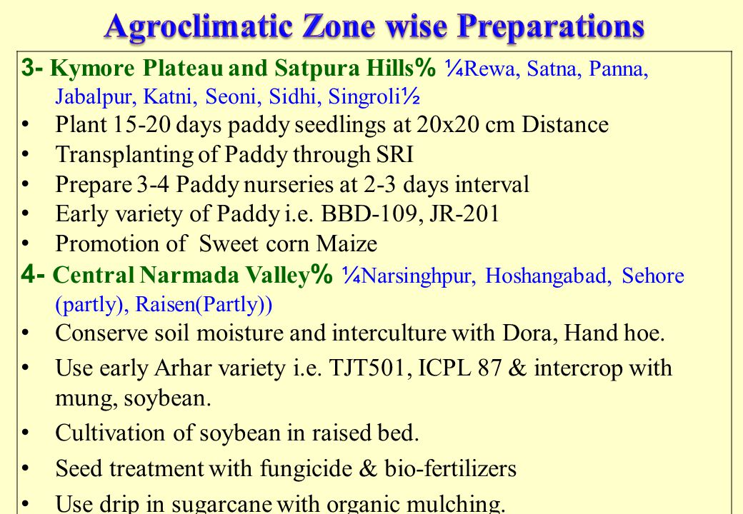 Agroclimatic Zone wise Preparations
