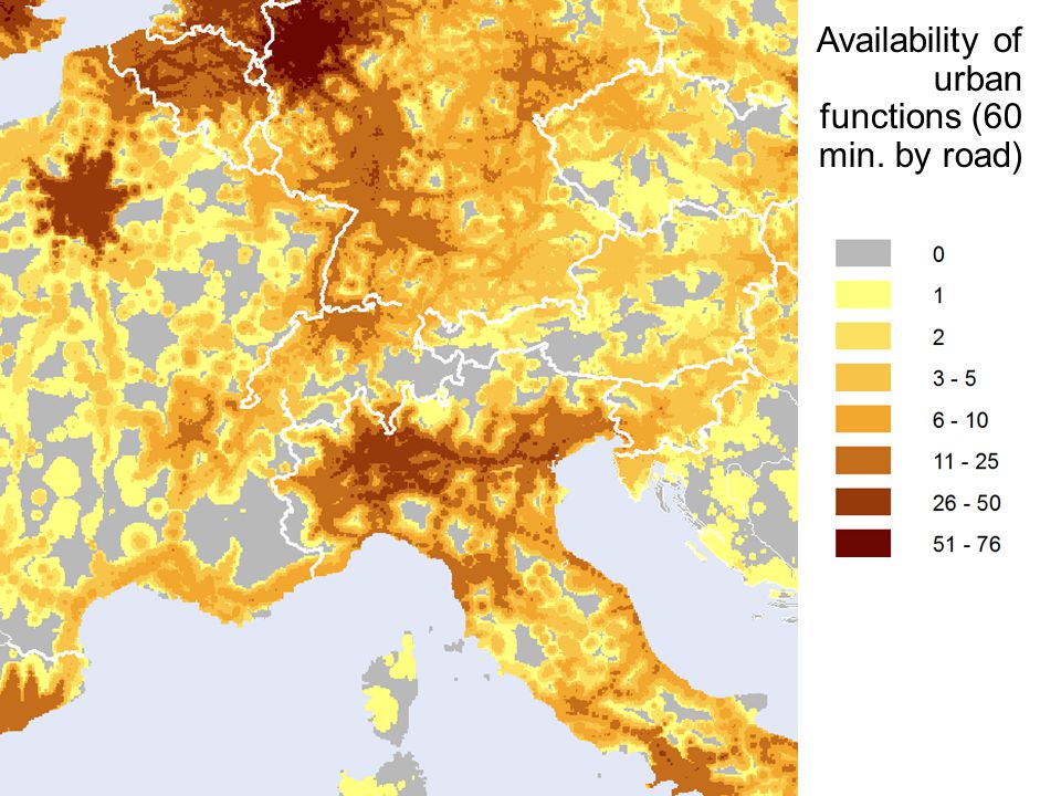Availability of urban functions (60 min. by road)