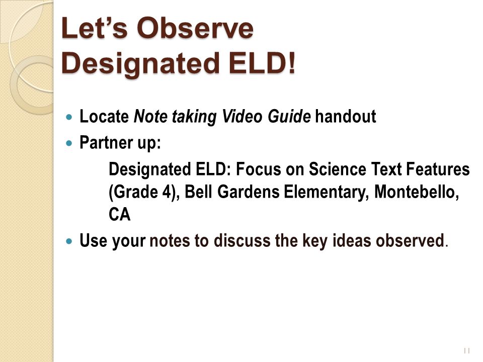 Let’s Observe Designated ELD!