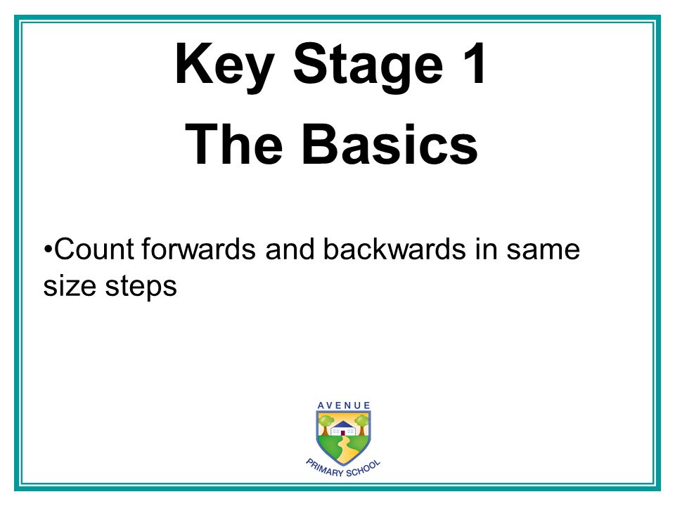 Key Stage 1 The Basics Count forwards and backwards in same size steps