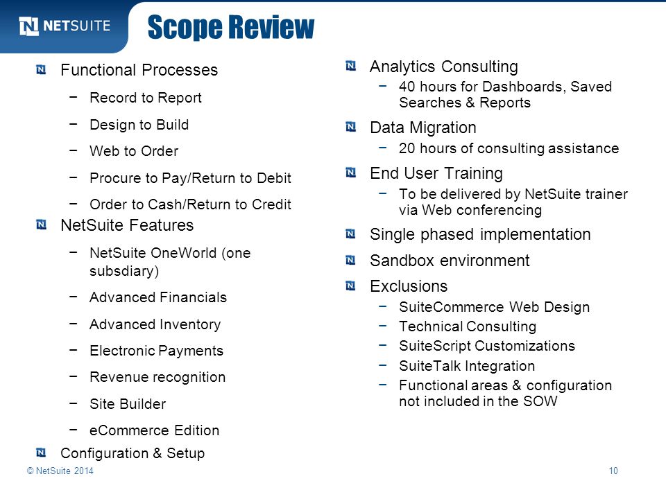 Scope Review Analytics Consulting Functional Processes Data Migration