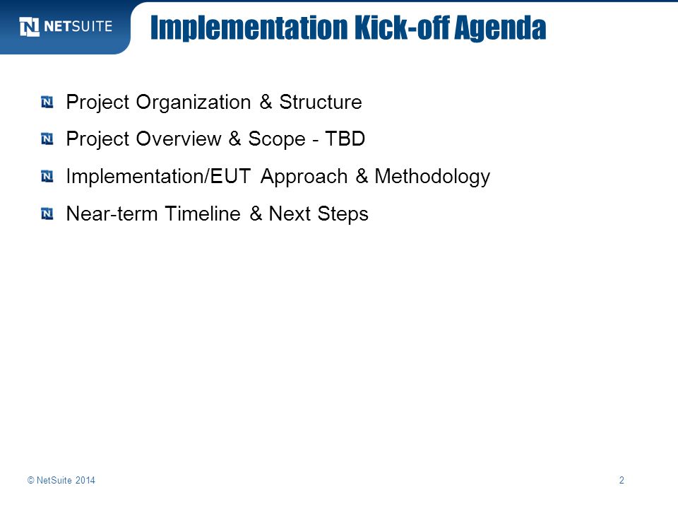 Implementation Kick-off Agenda