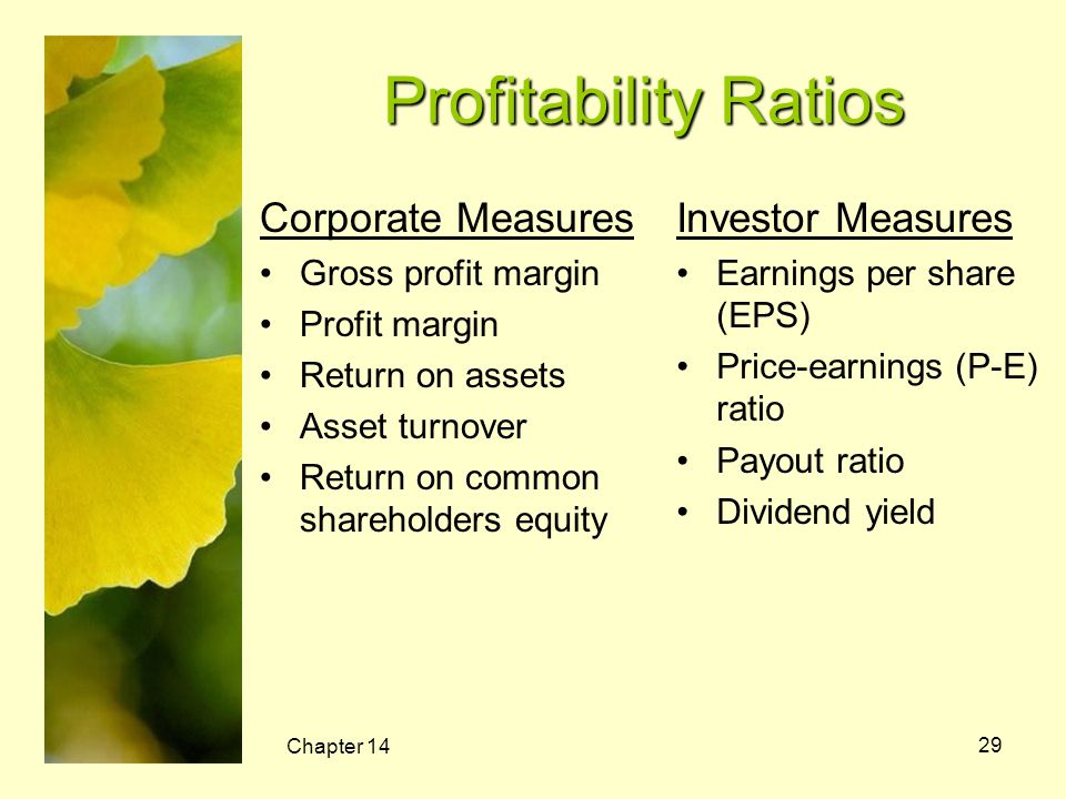Profitability Ratios Corporate Measures Investor Measures