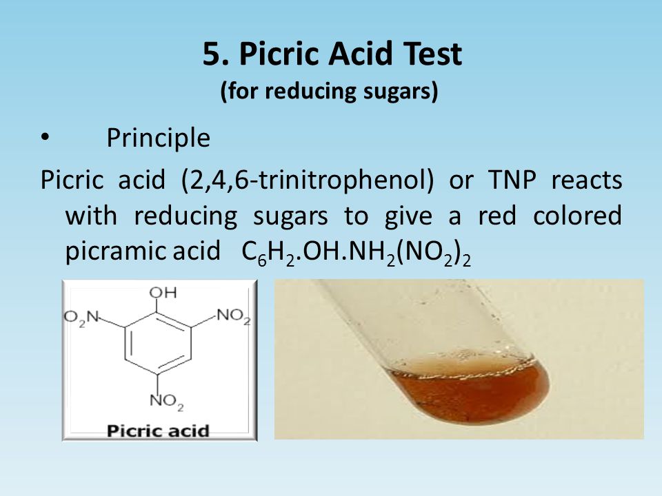5. Picric Acid Test (for reducing sugars)