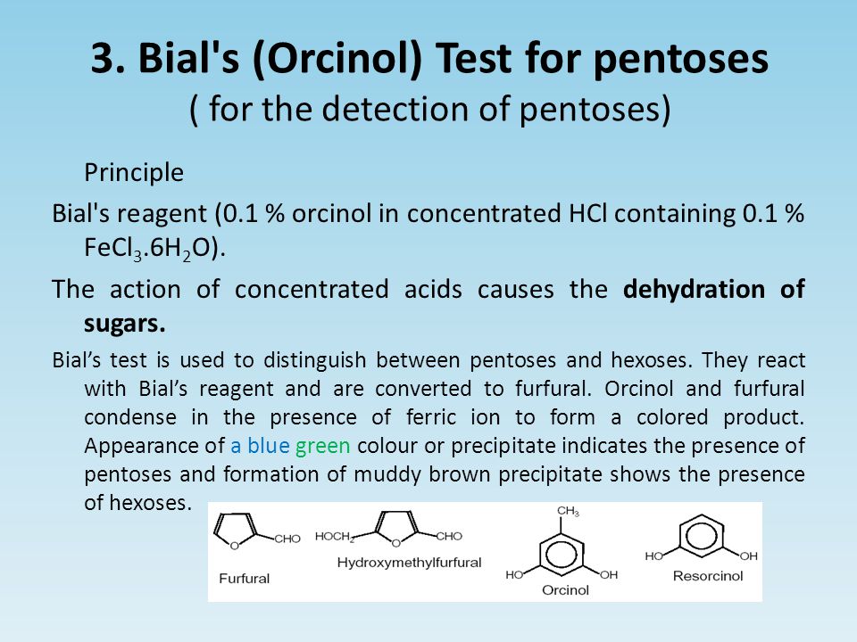 3. Bial s (Orcinol) Test for pentoses ( for the detection of pentoses)