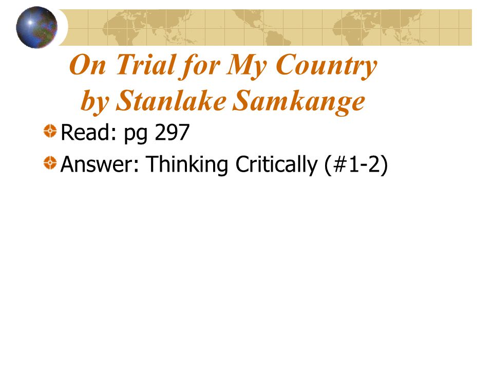On Trial for My Country by Stanlake Samkange