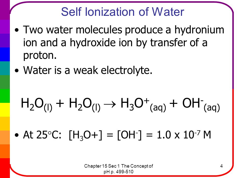 Self Ionization of Water