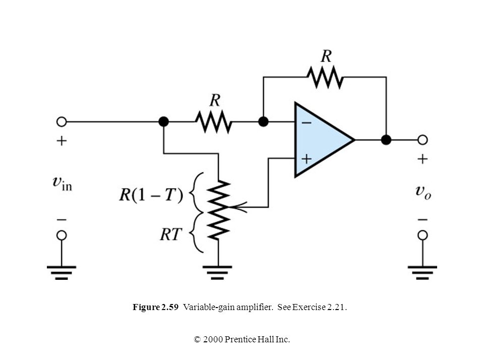 Figure 2.59 Variable-gain amplifier. See Exercise 2.21.